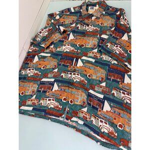 VTG Avi Kahala Hawaiian Shirt Mens XL Surfer Woodie Theme Button Up 100% Rayon